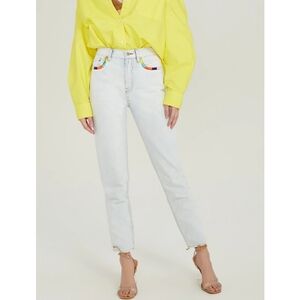 Something Navy Rainbow Embroidered Straight Leg Jeans